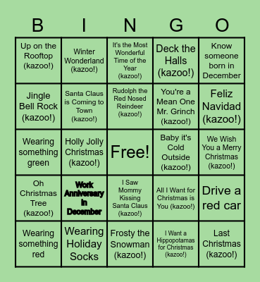 Kazoo Lip Holiday Party Bingo! Bingo Card