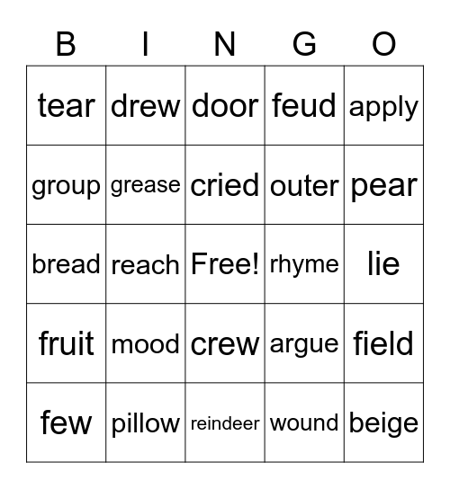 Unpredictable Vowel Teams - BINGO Card