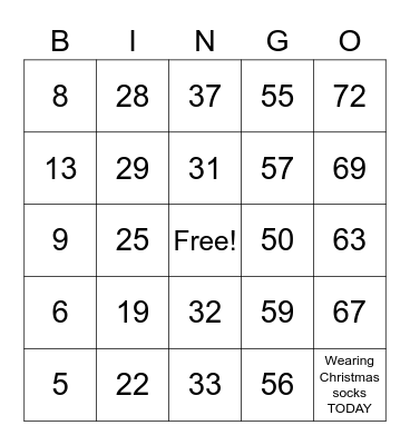 Number Bingo 1-75 Bingo Card