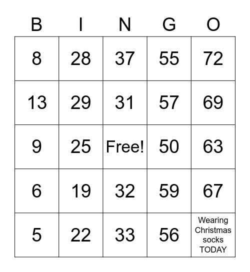 Number Bingo 1-75 Bingo Card