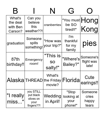 Thanksgiving  2015! Bingo Card