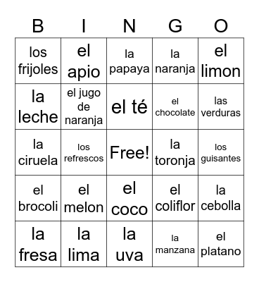 La Comida Bingo Card