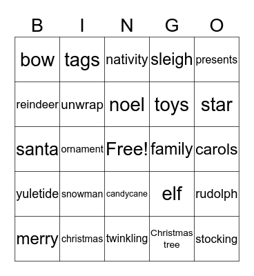 santa Bingo Card