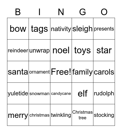 santa Bingo Card