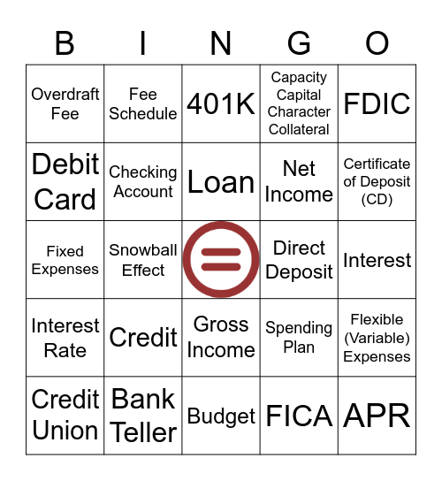 Financial Literacy Bingo Card