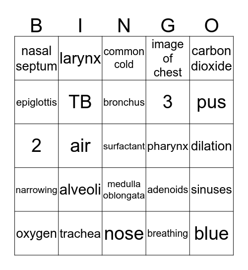 Respiratory System Bingo Card