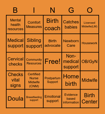 Doula Bingo Card