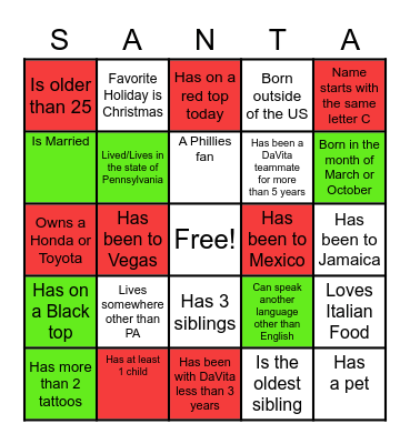 Christmas Ice Breaker Bingo Card