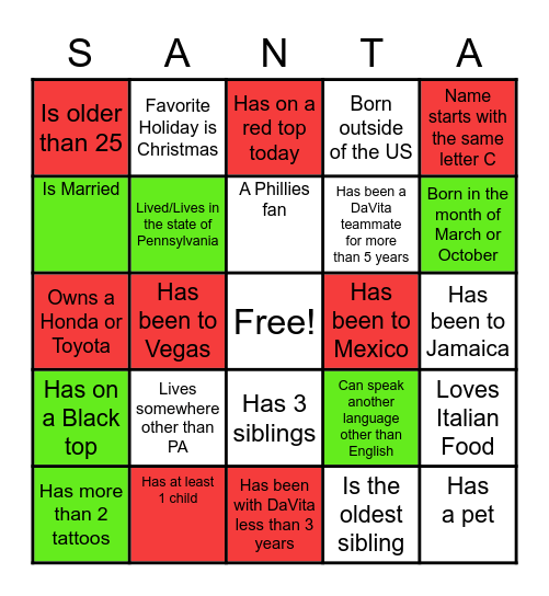 Christmas Ice Breaker Bingo Card