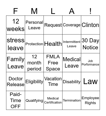 FMLA BINGO  Bingo Card