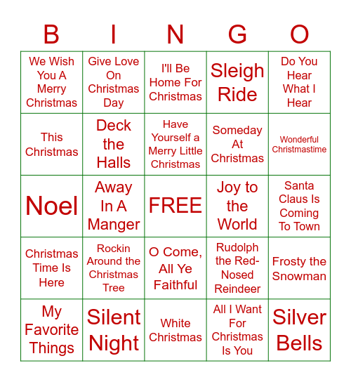 Christmas Carol Bingo Card