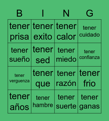 Tener idioms 2 Bingo Card