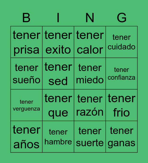 Tener idioms 2 Bingo Card