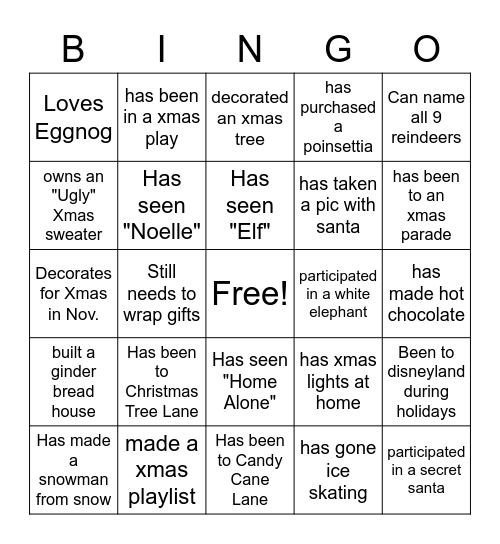 Jingle & Mingle Bingo Card