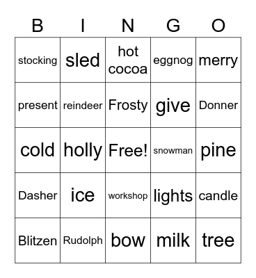 Christmas Words BINGO Card