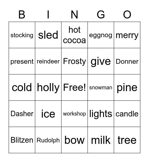 Christmas Words BINGO Card