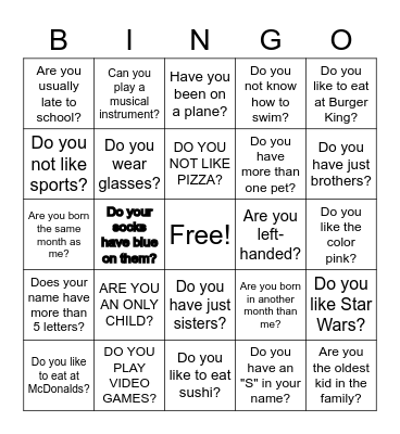 CLASSMATE DIFFERENCES Bingo Card