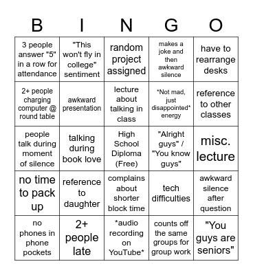 English IV Bingo Card