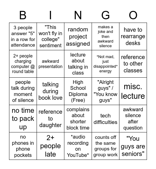 English IV Bingo Card