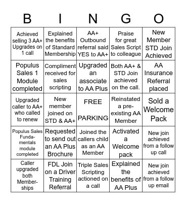 Customer Contact Centre - Sales Focus Bingo Card