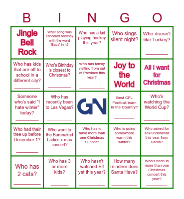 Christmas Lunch Bingo Card