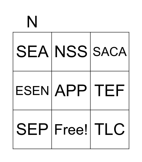 Educational Enhancement Acronym Bingo Card