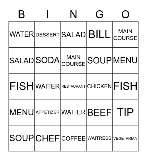 RESTAURANT Bingo Card