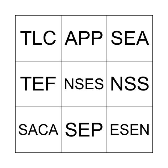 Educational Enhancement Acronym Bingo Card