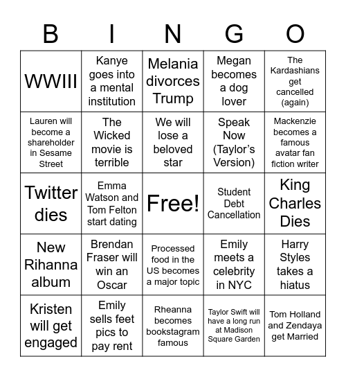 2023 Bingo Card Bingo Card