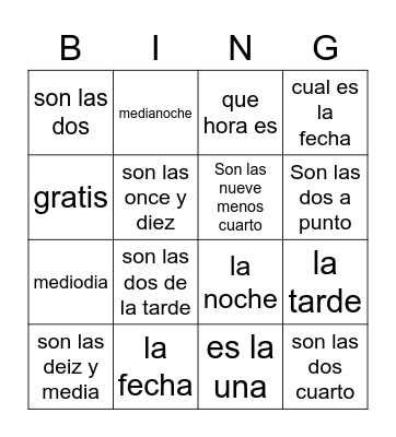 El Tiempo Bingo Card