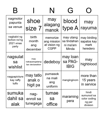 Untitled Bingo Card