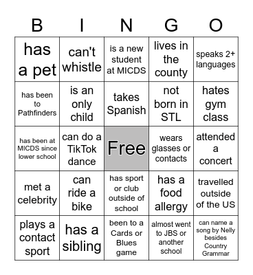Microsoft Word  Bingo Card