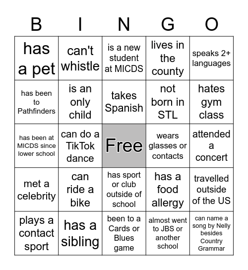 Microsoft Word  Bingo Card