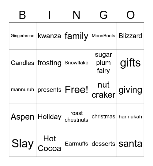 holiday Bingo Card