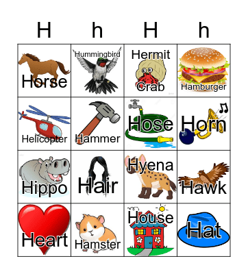 Letter H Bingo Card