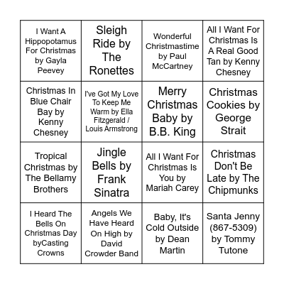 Christmas Music Bingo Card