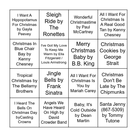 Christmas Music Bingo Card