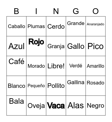 Spanish Bingo! Bingo Card