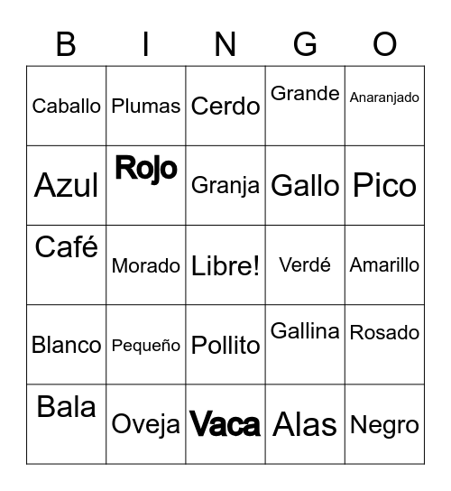 Spanish Bingo! Bingo Card