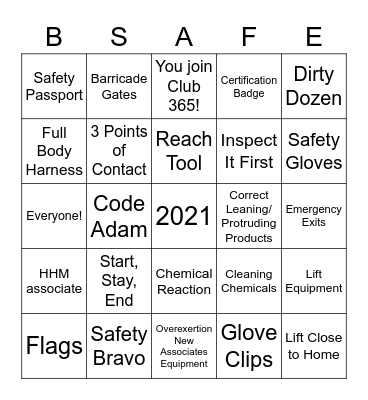 InFocus Safety Bingo Card
