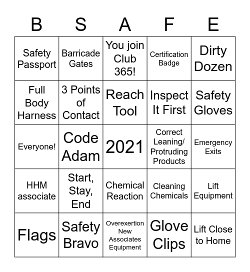 InFocus Safety Bingo Card