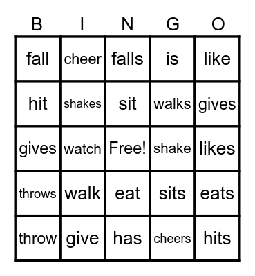 Subject Verb Bingo Card