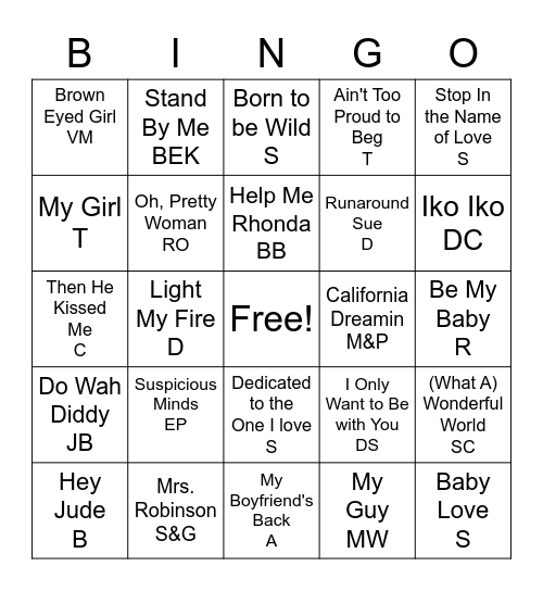 Oldies But Goodies Bingo Card