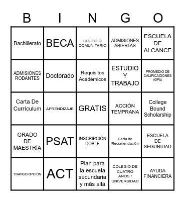 CAFECITO CON GEAR UP Bingo Card