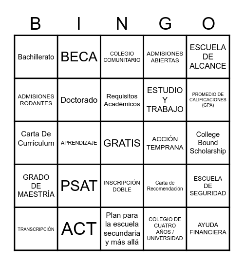 CAFECITO CON GEAR UP Bingo Card