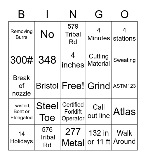 AZZ Galvanizing Trivia Bingo Card