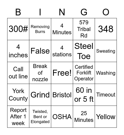 AZZ Galvanizing Trivia Bingo Card