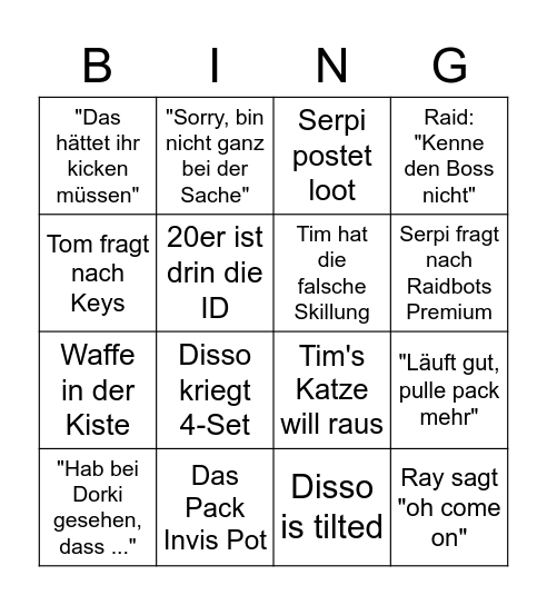 Mittwochs Bingo Card