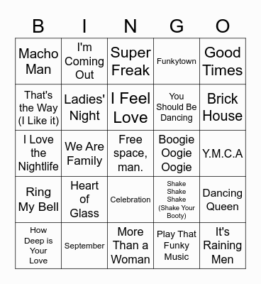 Disco Singo Bingo! Bingo Card