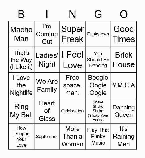 Disco Singo Bingo! Bingo Card
